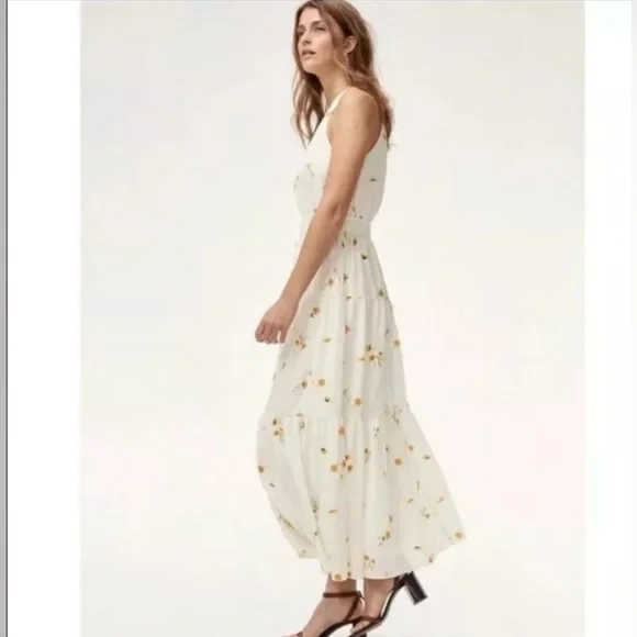 Aritzia Wilfred Effet Dress White Yellow Floral Tiered Maxi Dress‎ Boho Coquette - Picture 3 of 5